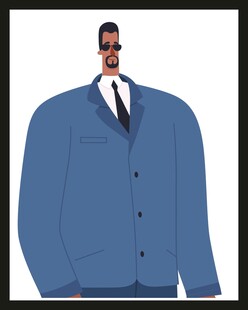 身着蓝色西装的男士形象