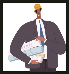 建筑师手持图纸与工具