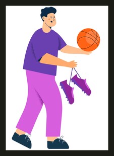 男子手持篮球与运动鞋