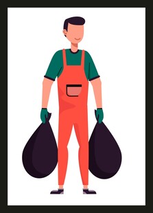 环卫工人手提垃圾袋