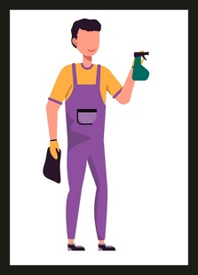 手持清洁工具的工人