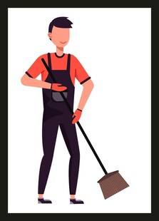 勤劳清洁工手持扫帚形象