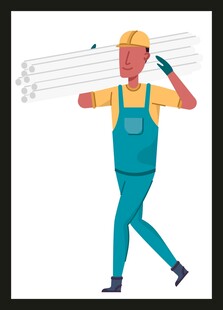 工人扛管材前行