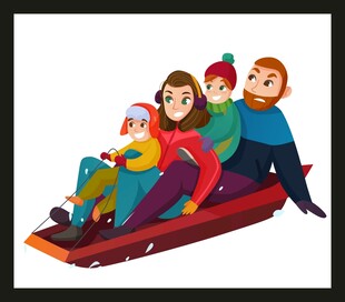 一家人欢乐坐雪橇