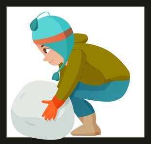 小孩户外开心滚雪球