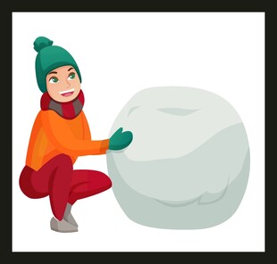 女孩专注堆雪人