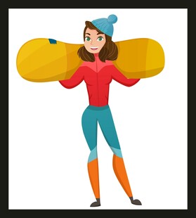 扛着滑雪板的活力女孩