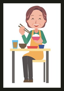 女士坐着享用中式餐食