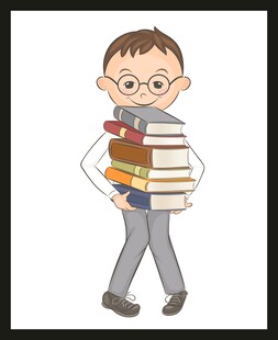男孩抱着一摞书前行