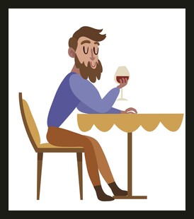 男人优雅地坐在桌前品酒