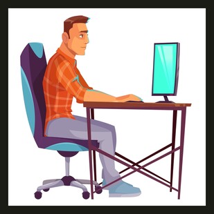 男子专注使用电脑工作