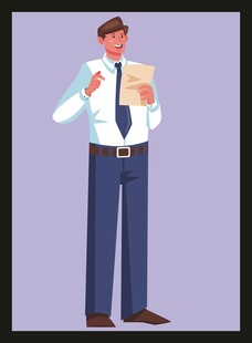商务男士手持文件自信模样