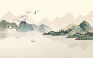 水墨山水间 飞鸟伴轻舟