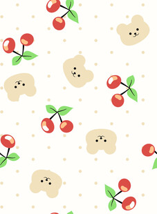 小熊樱桃图案的可爱背景