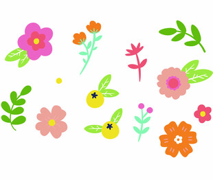 手绘多彩花卉植物元素
