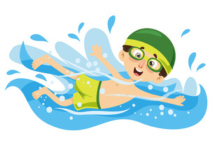 男孩欢快游泳瞬间