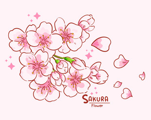 手绘唯美樱花花朵图案