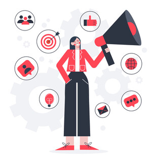 女性宣传者与多样营销元素