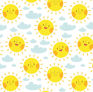 可爱笑脸太阳云朵图案
