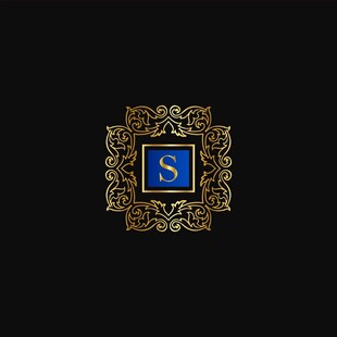 金色边框蓝色S标志图案