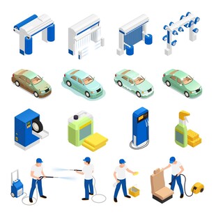 汽车服务场景等距矢量图