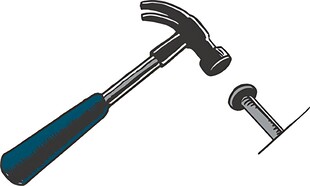 蓝色手柄锤子与钉子