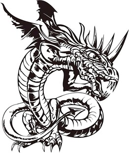 黑白飞龙纹身图案设计