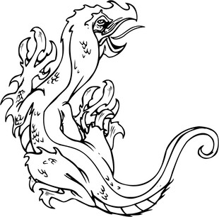 黑白线条勾勒的奇幻怪兽