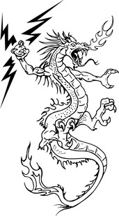 黑白线条风格的奇幻神龙