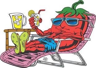 悠闲番茄在躺椅上享受时光