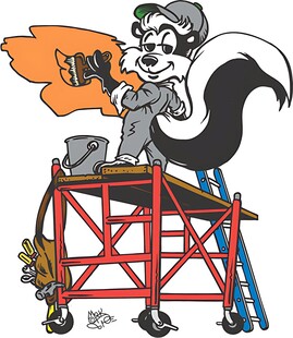 松鼠画家在红色脚手架作画