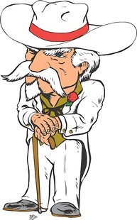 西部牛仔老人持杖形象