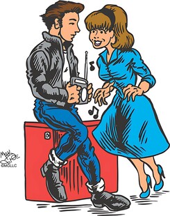 复古情侣亲昵互动场景