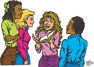 四位女性愉快交谈场景