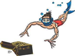 潜水员探寻海底宝箱