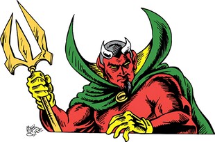 红袍持叉超级英雄形象