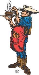 西部牛仔端菜形象插画