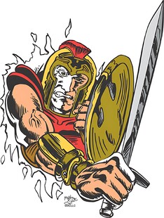 勇猛罗马战士挥剑持盾