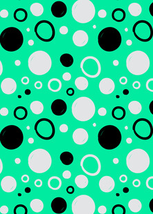 绿底黑白圆圈几何图案