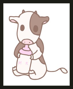 可爱小牛抱着奶瓶