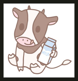 可爱小牛手持牛奶瓶