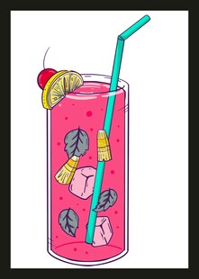 粉色冰爽鸡尾酒插画