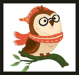 戴帽围巾的可爱猫头鹰