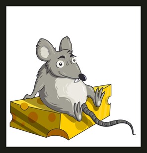 老鼠坐在奶酪上