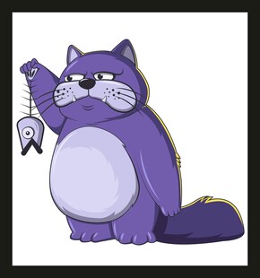 紫色肥猫举鱼得意模样