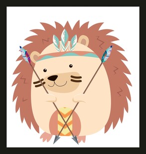 可爱刺猬印第安风插画