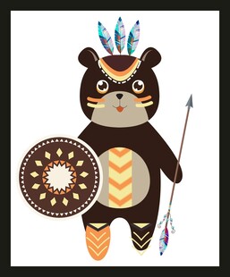 印第安风格小熊插画