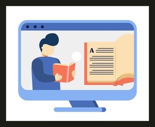 电脑前阅读书籍的人