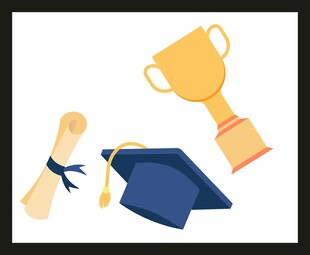 毕业成就学位帽奖杯与证书