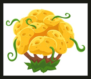 卡通风格的黄色蘑菇树